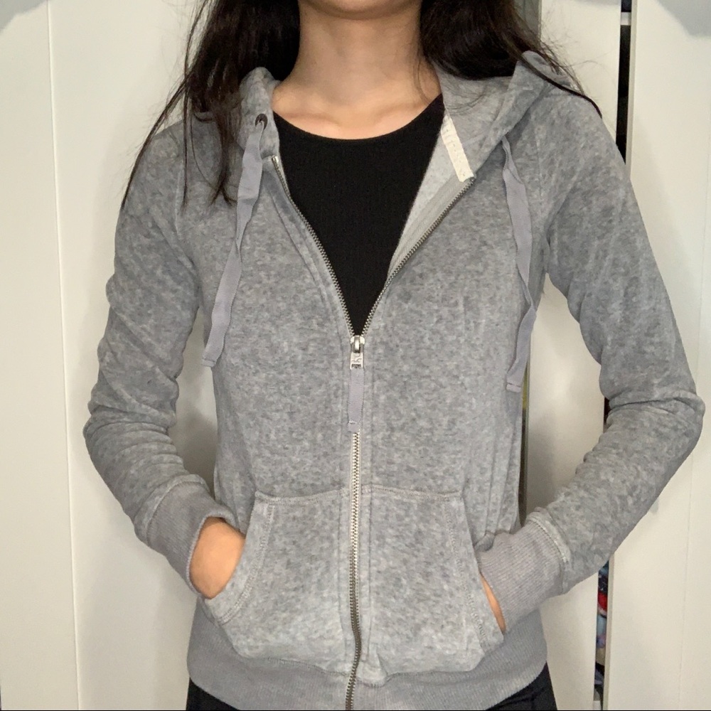Hollister Velvet Cropped Zip Up Hoodie